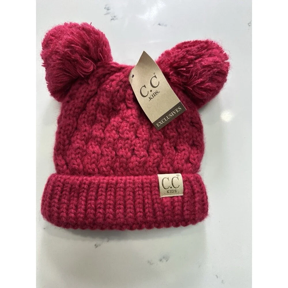 C.C Exclusives Childrens Place Pompom Knitted Beanie for Kids One Size Pink-0021